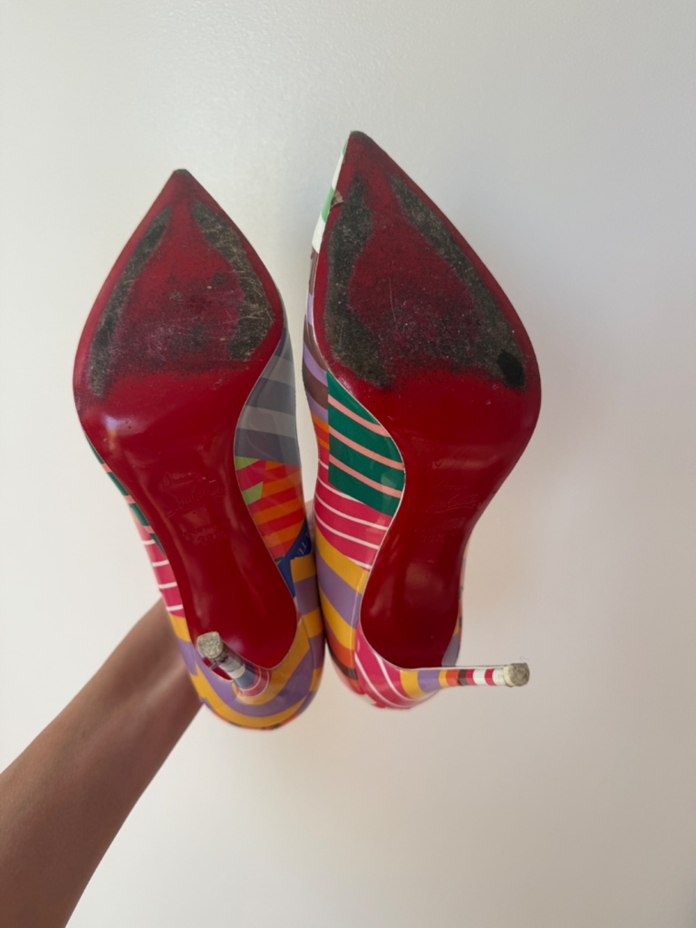 Christian Louboutin Multicolor Striped Hot Chick Leather Pumps Heels Size 38.5 - Picture 4 of 10